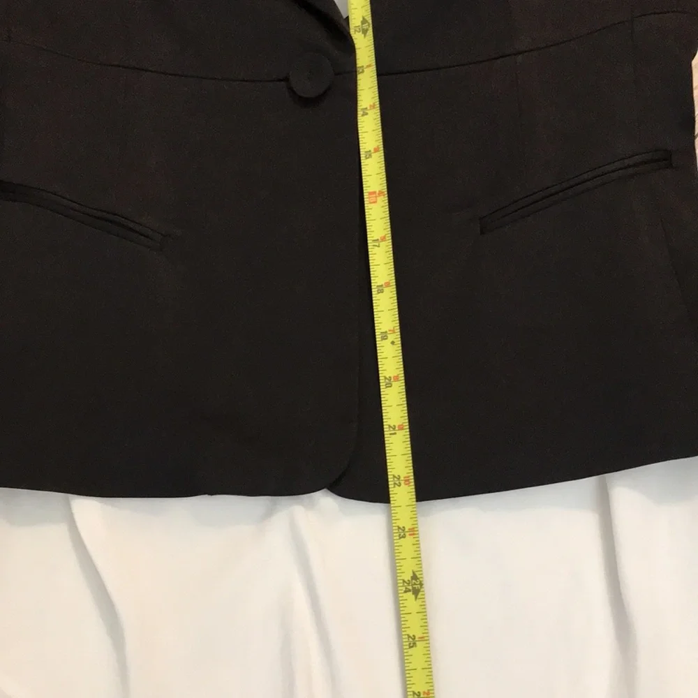 BCBG Satin Blazer Feminine Tuxedo with a Twist Black